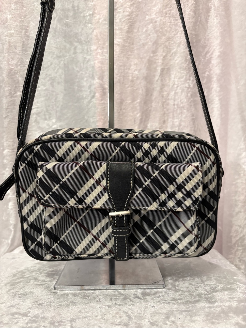 Burberry Blue Label Nova Check Crossbody Bag Black, Grey, Burgundy COA New Japan